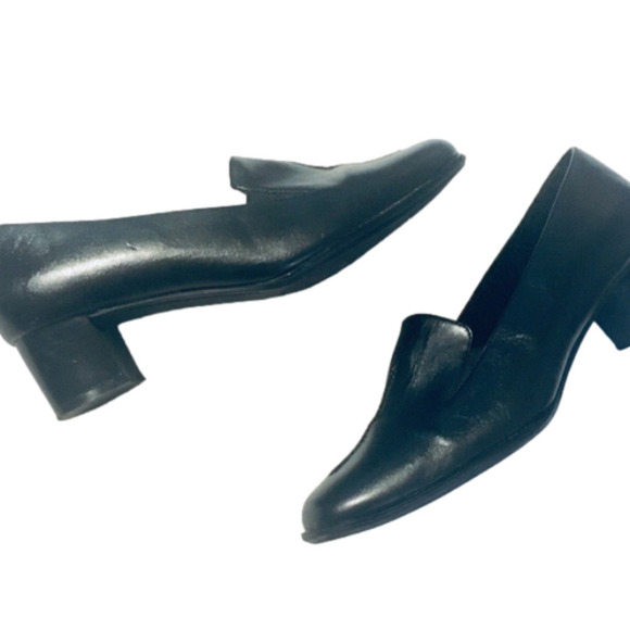 Life Stride Black Leather Block Heel Slip On Jungle Loafers Sz 7W - Picture 1 of 8